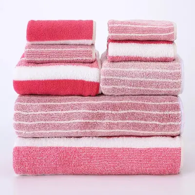 Coral fleece towel set 8-piece striped design - 9