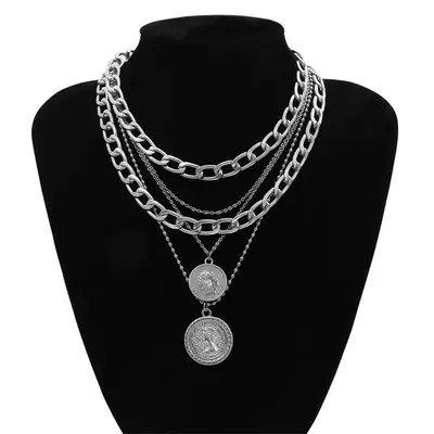 Layered Portrait Pendant Necklace, Alloy Women's Jewelry