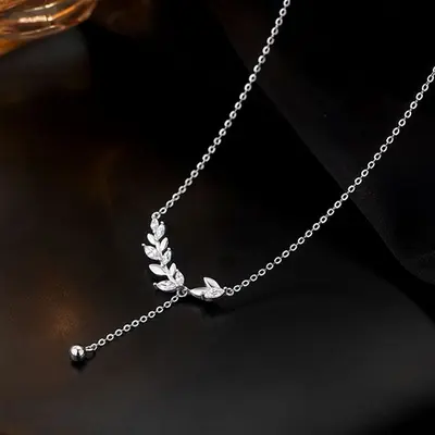 S999 gümüş kolye, yaprak ve başak saçak tasarımı - 4