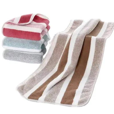 跨境条纹珊瑚绒毛巾大浴巾方巾8件套装柔软吸水宽条洗脸毛巾towel - 5