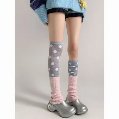 Retro Polka Dot Printed Calf Socks Gray Mid-Calf