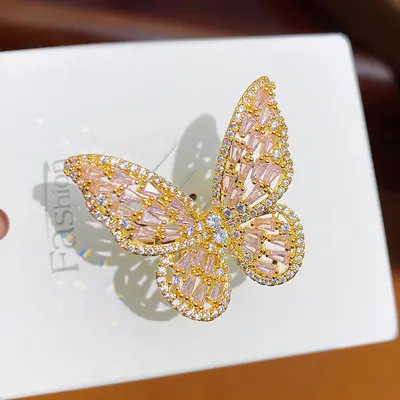Copper butterfly ring with zirconia stones, adjustable size - 11