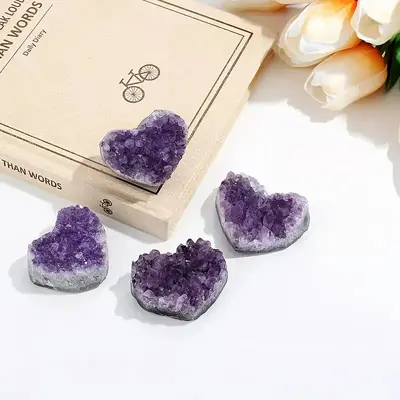 Natural Amethyst Heart Crystal Cluster Gift Set, Colorful Clusters for Home Decor