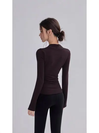 Damen Langarm-Yoga-Oberteil mit Brustpolster, Herbst und Winter - 3