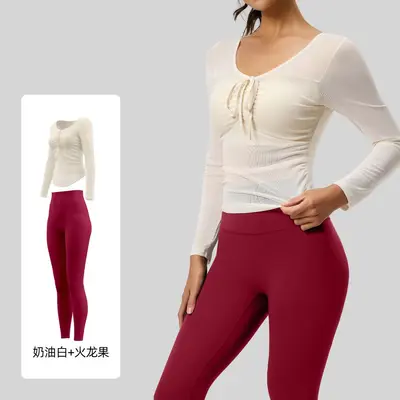 Juyitang yoga suit set, mesh fabric, fixed cup, slim fit - 13
