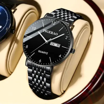 Yeni erkek saati iş rahat kuvars saat su geçirmez parlak deri örgü kemer moda kaynağı toptan üretici ultra ince