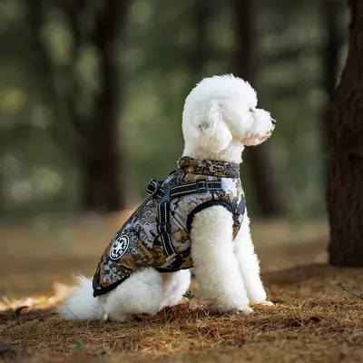 Winter Dog Clothes, Thickened Cotton Vest with Reflective Strap and Harness