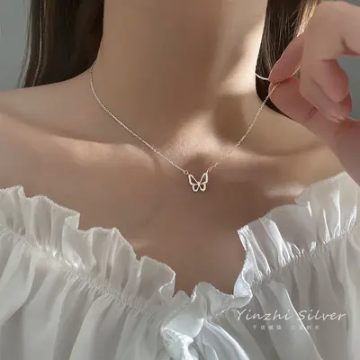 Kadınlar için içi boş kelebek elmas kolye, trend, popüler, zarif köprücük kemiği zinciri, niş tasarım, sade orman stili kolye