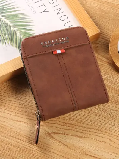 ENDAYCON Men's Short Horizontal Wallet with Zipper Coin Pocket - 5