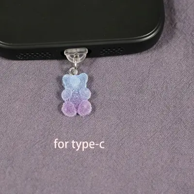 Mobile Phone Dust Plug Gradient Color Teddy Bear Mobile Phone Dust Plug ABS Material Compatible/Type-C Interface - Run - 3