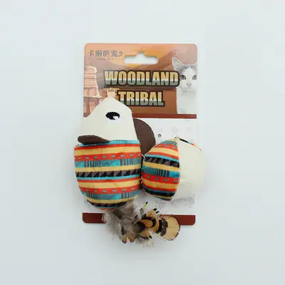 Self-Play Cat Toy Set with Plush and Feather Teaser Wand - 12