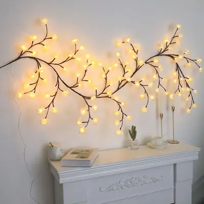 LED Şekillendirilebilir Rattan Peri Işık Dizisi, Yaprak Kelebek Çiçek Dekorlu