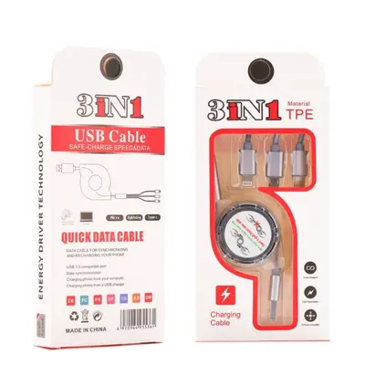 Crystal retractable data cable with one to three logo gifts three in one easy storage universal mobile phone 3A fast charging cable - 9