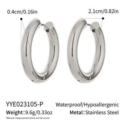 18K Gold-Plated Stainless Steel Plain Hoop Earrings - 12
