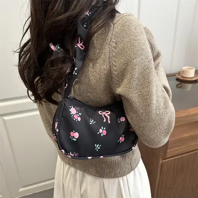 2026 New Fashion Bow Print Casual Minimalist Single-Shoulder Bag Commuter Underarm Bag Lightweight Handbag Women's Bag