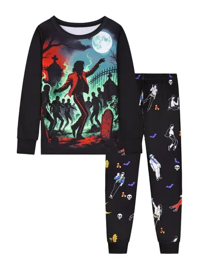 Kinder Halloween-Hausanzug, MJ Zombie-Motiv, Langarm und lange Hose