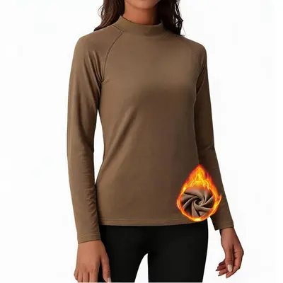 Women's Autumn Winter Running Top, Half Turtleneck, Fleece-Lined Long Sleeve - 12