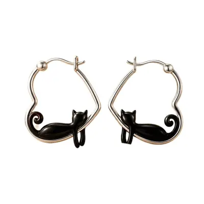 Cute cat ear studs with heart drop design for women - 5