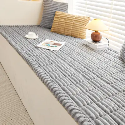Cream Corduroy Bay Window Seat Cushion, Thickened Winter Balcony Pad - 10
