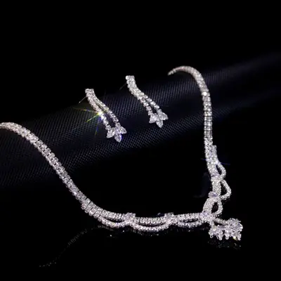 Bridal Jewelry Set with Necklace, Earrings and Bracelet, Zircon