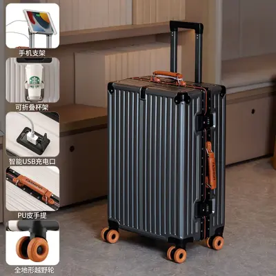 Aluminum Frame Combination Lock Carry-On Suitcase with Spinner Wheels - 8