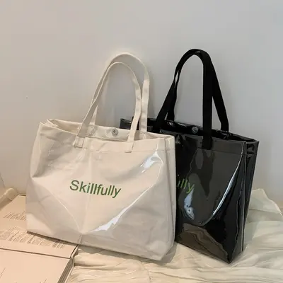 2026 Yaz Sade Büyük Hacimli Tote Çanta Kadın Moda Jelly Şeffaf Çanta ins Moda Kanvas Tek Omuz Çanta