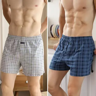 Erkek %100 Pamuk Bol Kesim Boxer Şort, Yüksek Belli, Ev Pijama Pantolonu - 9