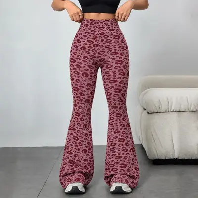 Women's Leopard Print Yoga Micro Flare Pants, High Waist Butt Lift - 13
