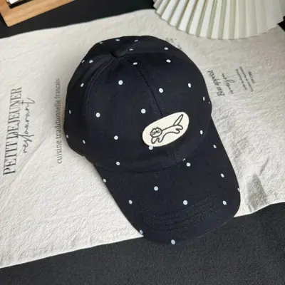 2026 New Korean Style Polka Dot Cat Baseball Cap Unisex Cute Versatile Face-Flattering Small Embroidery Duck Bill Hat Trendy