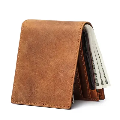 Genuine Cowhide Short Wallet, RFID Protection, Multi-Card Slots - 3