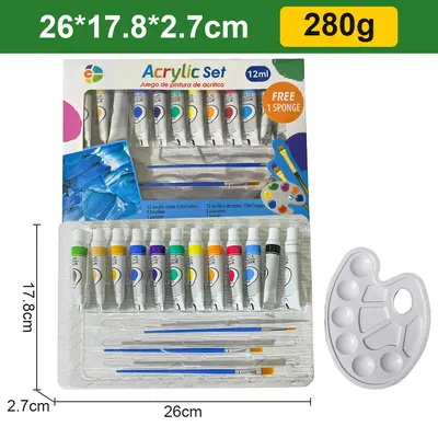Akrilik boya toptan set 12 ml su geçirmez acemi çocuk boyama 12/18/24/36 renk yağlıboya - 9