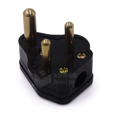 5A Small South African BS Power Cable Plug, Three Round Pins, Detachable Wiring