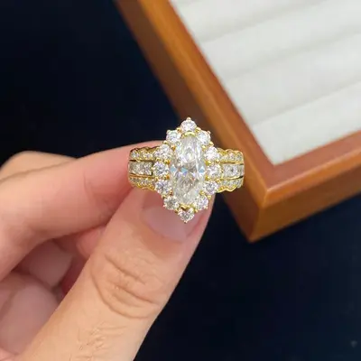 Moissanite Olive Shape Ring, S925 Silver Plated 18K Gold, Women's Ring - 4