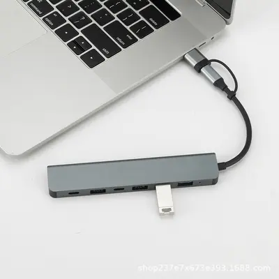 Type-C 7-in-1 USB Hub Docking Station for Laptops, Dual-Head USB 3.0 Expansion Dock