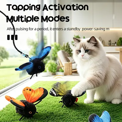 Electric Butterfly Cat Toy, Automatic, with Elastic Rope, No Plug-in - 2