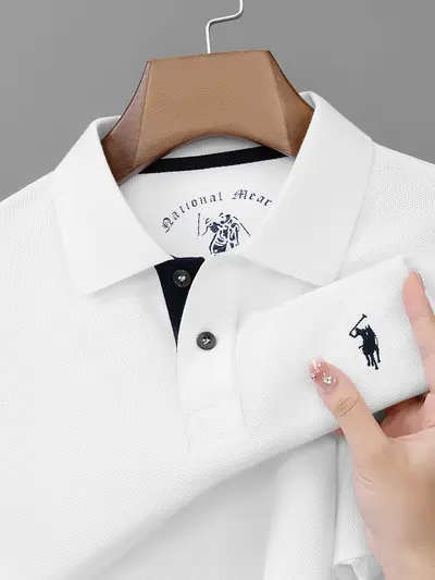 Men's Long Sleeve Mercerized Cotton Polo Collar T-Shirt