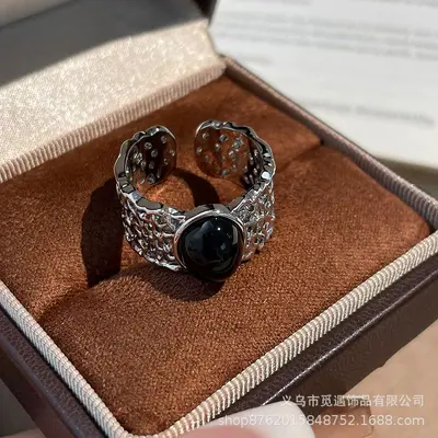 中古三件套！冷淡风银色镂空蕾丝戒指女轻奢高级感时尚食指戒指环 - 7