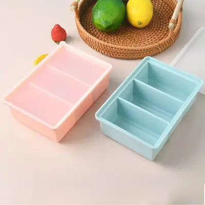 Factory Direct Supply Large Silicone Ice Cube Tray with Lid 3-Hole DIY Creative Three-Compartment Ice Mold Snow Kitchen Ice Maker Mold