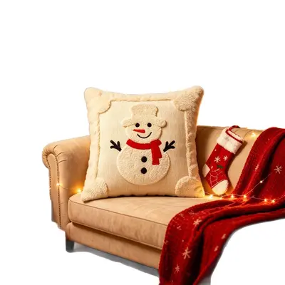 Amazon Weihnachts-Kissenbezug gesteppt kreativ Feiertagsatmosphäre Plüsch-Dekokissen Wohnzimmer Sofa Schlafzimmer Rückenkissen