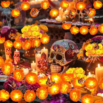 LED Marigold Flower Garland, Day of the Dead Decoration - 4