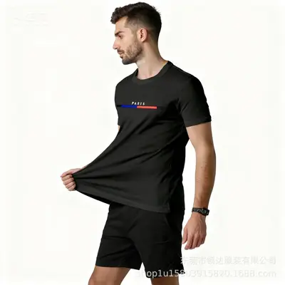 Hızlı Kuruyan Yuvarlak Yaka Baskılı Kısa Kollu Spor T-Shirt - 5