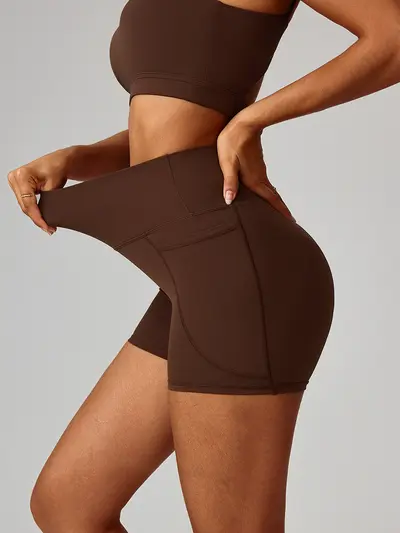 High-Waisted Yoga Shorts, Quick-Drying, With Pockets, Breathable - 6