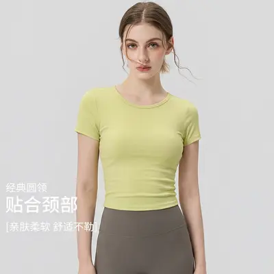 夏季新款瑜伽短袖女后背镂空圆领普拉提健身服运动跑步瑜伽上衣女