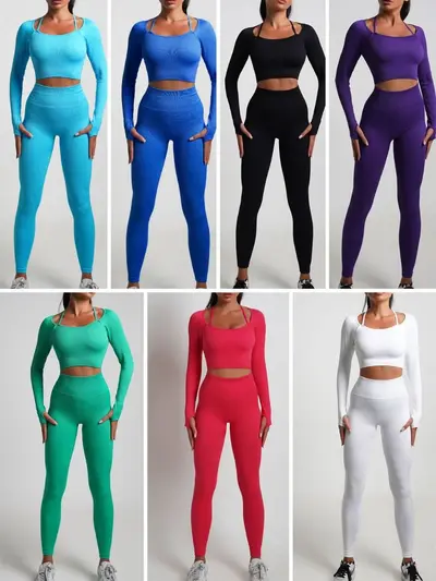 Dikişsiz Elastik Yoga Kıyafeti Seti, Tank Top ve Yoga Pantolonu, Kadın - 3