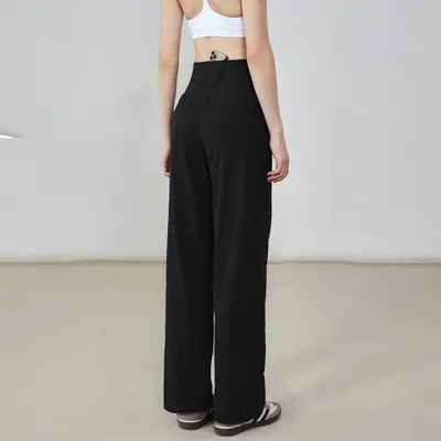 High-Waisted Drape Wide-Leg Yoga Pants for Women, Loose Straight Cut - 9