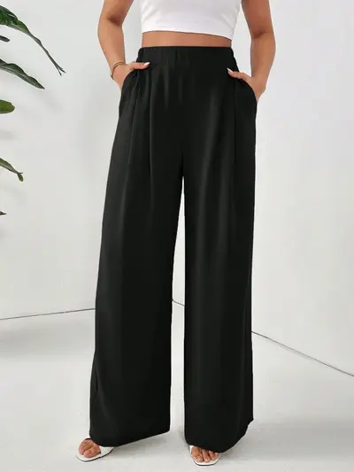 Relaxed Wide-Leg Draped Trousers with Cross Pockets
