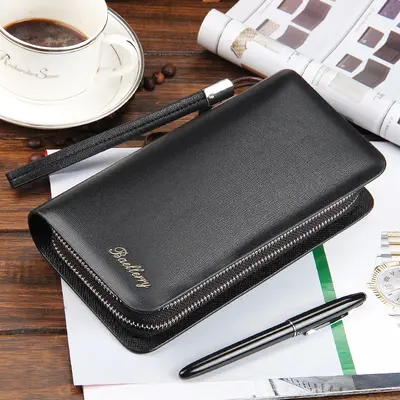 Men's PU Leather Long Clutch Wallet with Phone Compartment