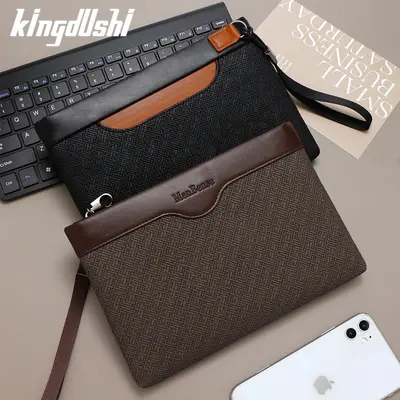 Men's Clutch Bag, Large Capacity, Korean Style Woven Pattern Business Bag