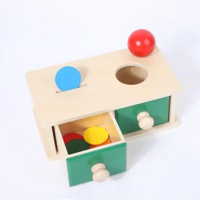 Holz Montessori Lernmaterial Textilpauke Kinder Frühförderung Lernspielzeug Montessori Münzwurf Kugelschublade Zielbox - 10