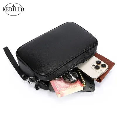 Men's Clutch Bag with Smart Fingerprint Lock and Phone Compartment - 4